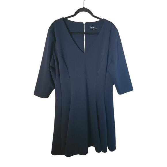 Lane Byrant Navy Blue V-Neck Scuba Half Sleeve Fit & Flare Dress Womans Size 16 - Picture 1 of 4